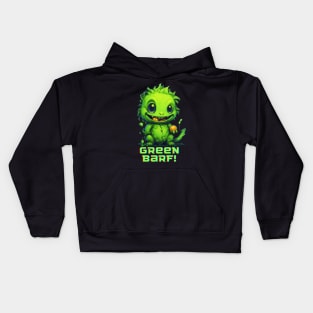 Green Muncher: Diseño divertido de un pequeño dinosaurio verde disfrutando de una nuez Kids Hoodie